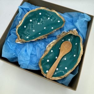 Two handpainted green and white spots