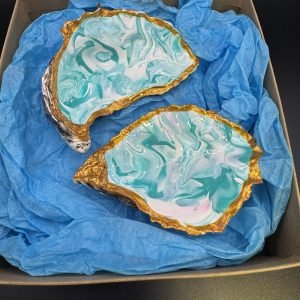 Blue and white marbled with a hint of pink