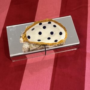 Single creme and blue polka dots